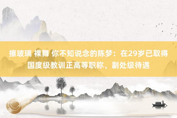 擦玻璃 裸舞 你不知说念的陈梦：在29岁已取得国度级教训正高等职称、副处级待遇