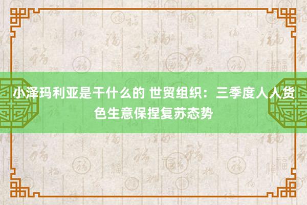 小泽玛利亚是干什么的 世贸组织：三季度人人货色生意保捏复苏态势